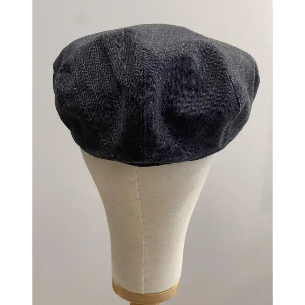 Banana Republic Hat Cap Flat Mens Medium Gray Herringbone Wool Lined Insulated